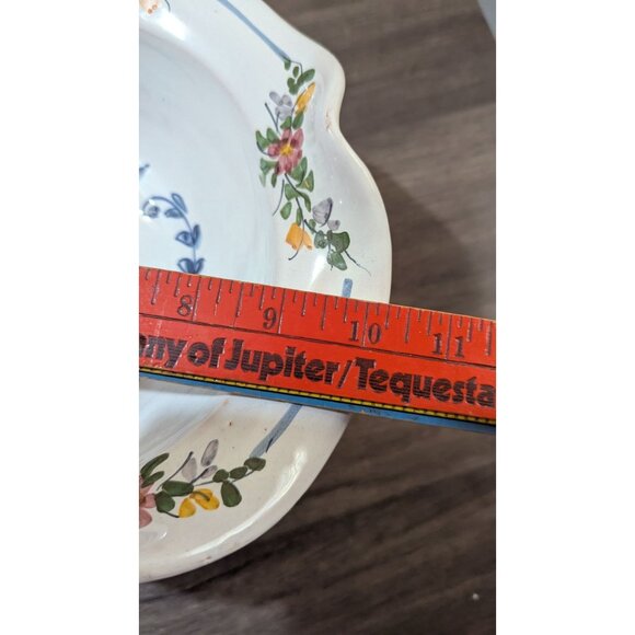 Decorative Footed Pedestal Hand-Painted Floral Ceramic Bowl Wavy Rim Vintage - Picture 8 of 9